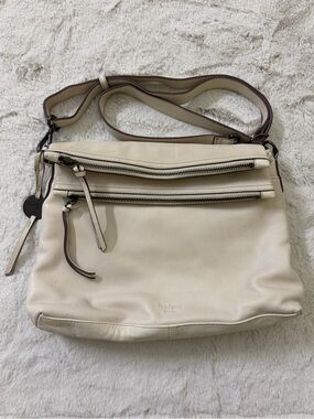 Margot New York Mickey Double Zip Genuine Leather Foldover Crossbody Bag Ivory